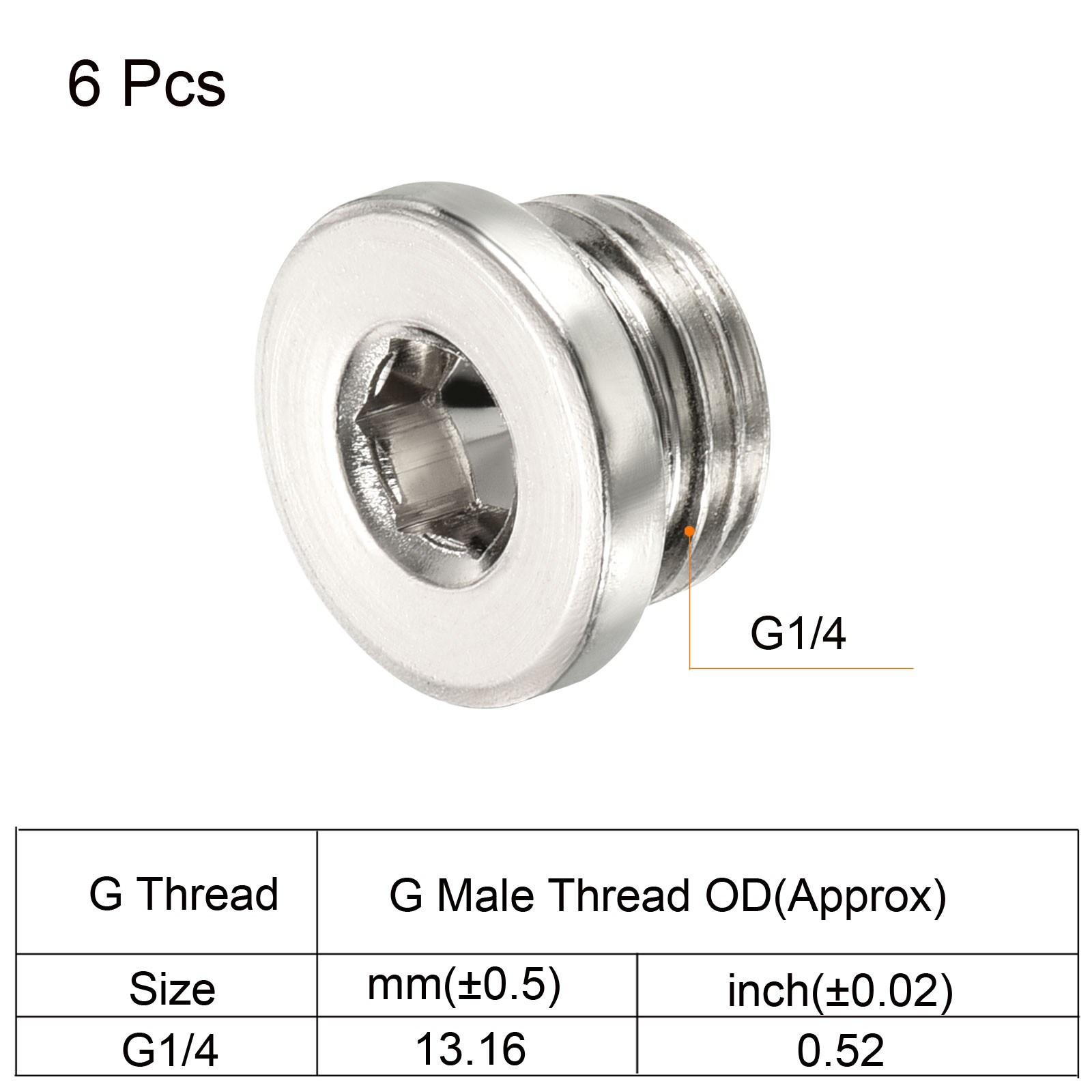 G1/4 Hex Head Pipe Fitting Plug, 6 Pack Male Thread 45# Steel Plug