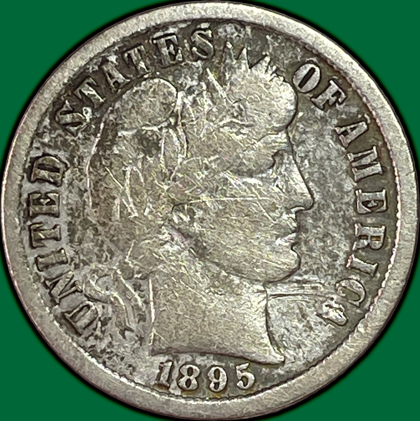 1895 Barber Dime Fine F Coin, Scratch #36595