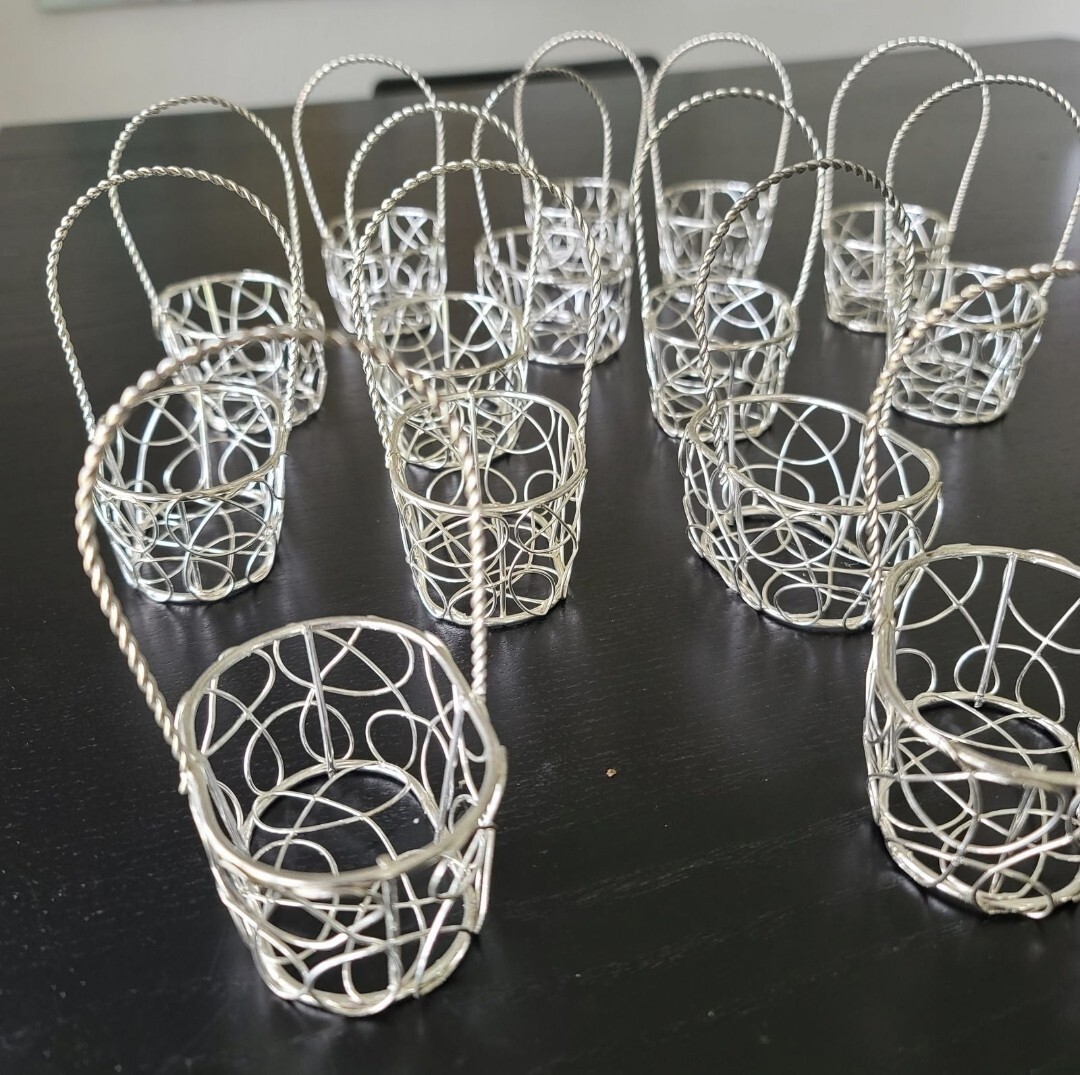 15 Silver oval wire basket craft trinket