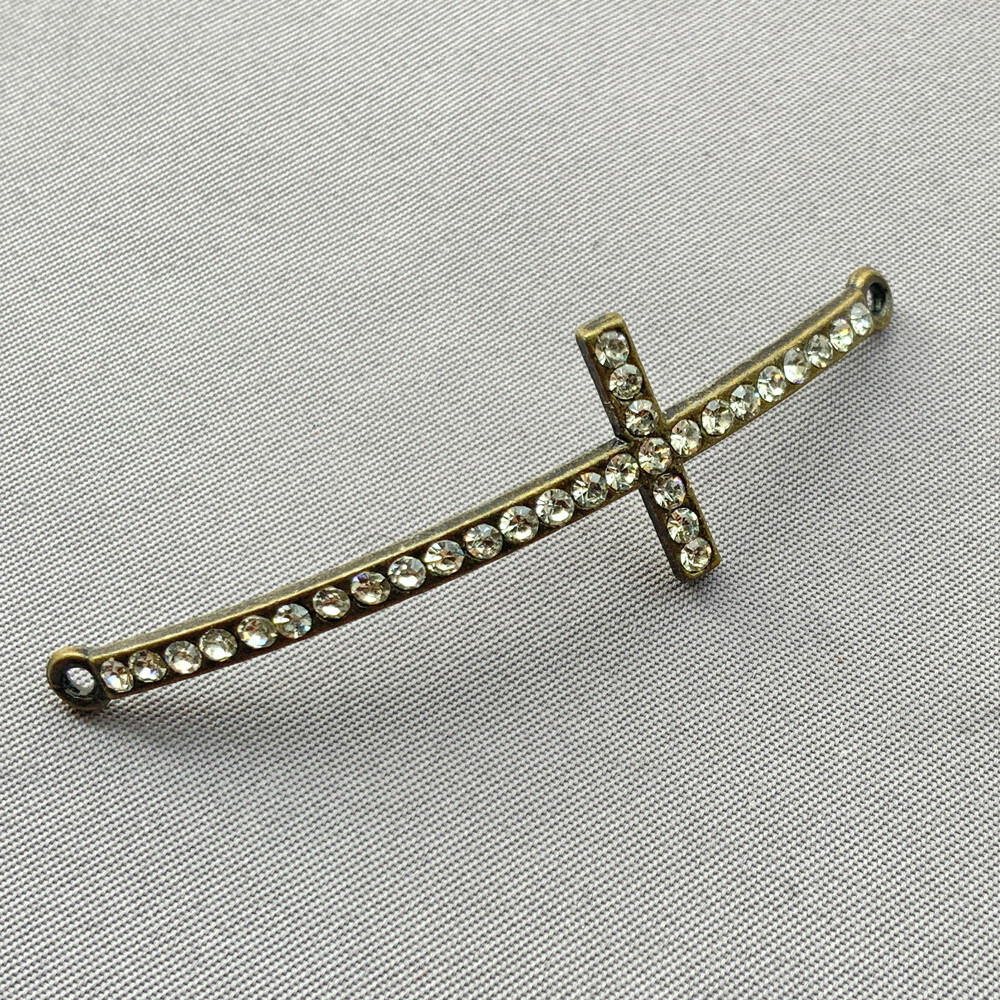 Crystal Cross Curved 2 Loop Link 53x16mm Antique Brass Plated Alloy Q6 Per Pkg