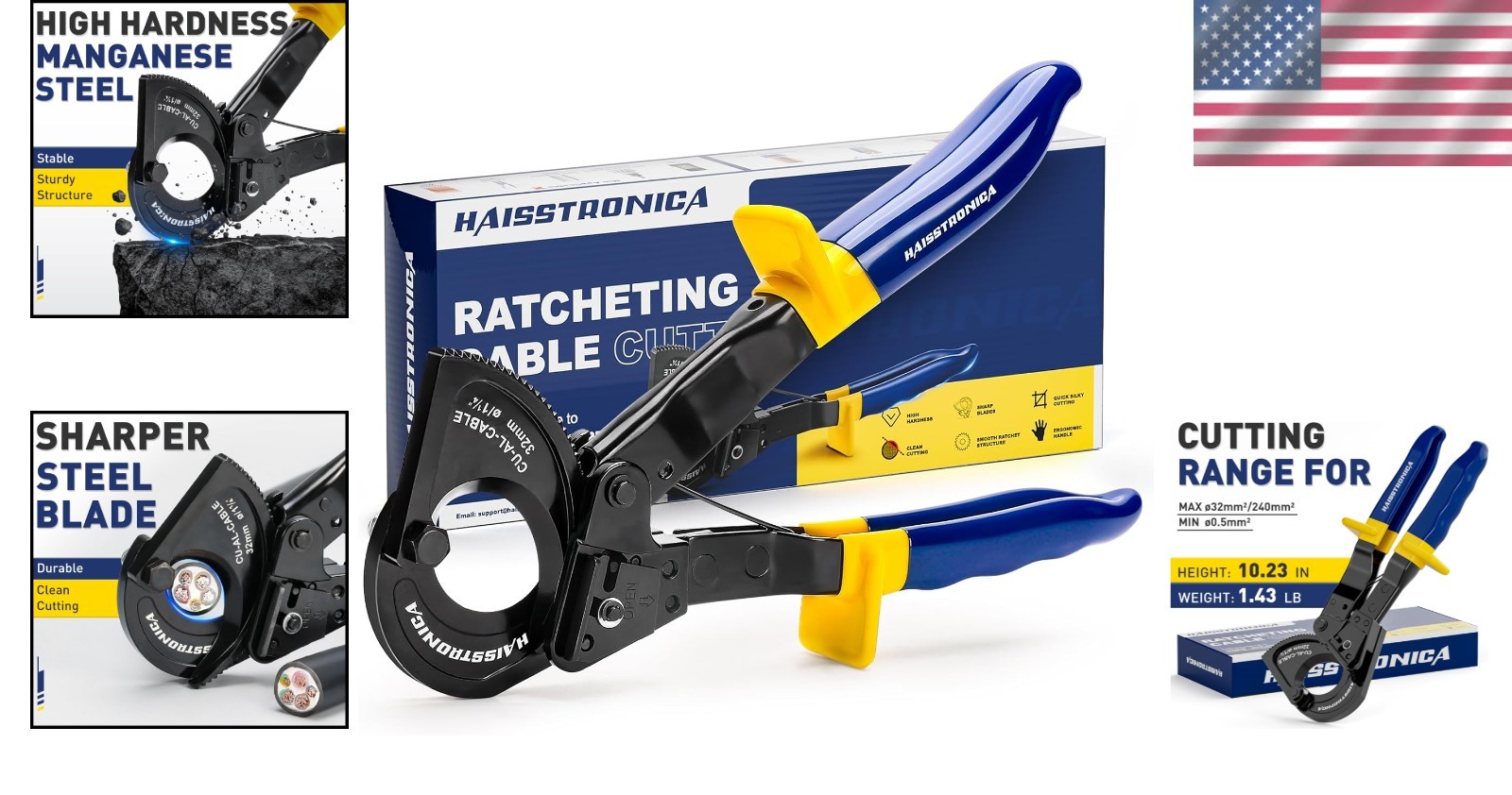 Professional Grade Ratchet Cable Cutters for Efficient Electrical Work, 240mm²