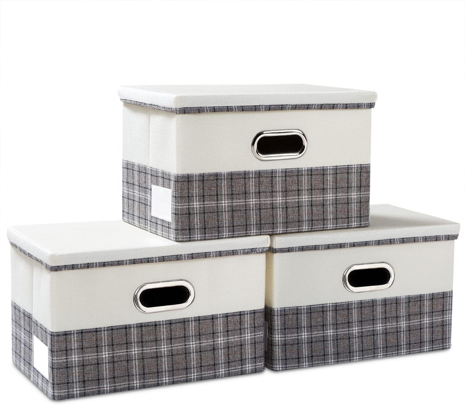Large Foldable Storage Bins W/ Lids [3-Pack] linenFabric Decorative Storage