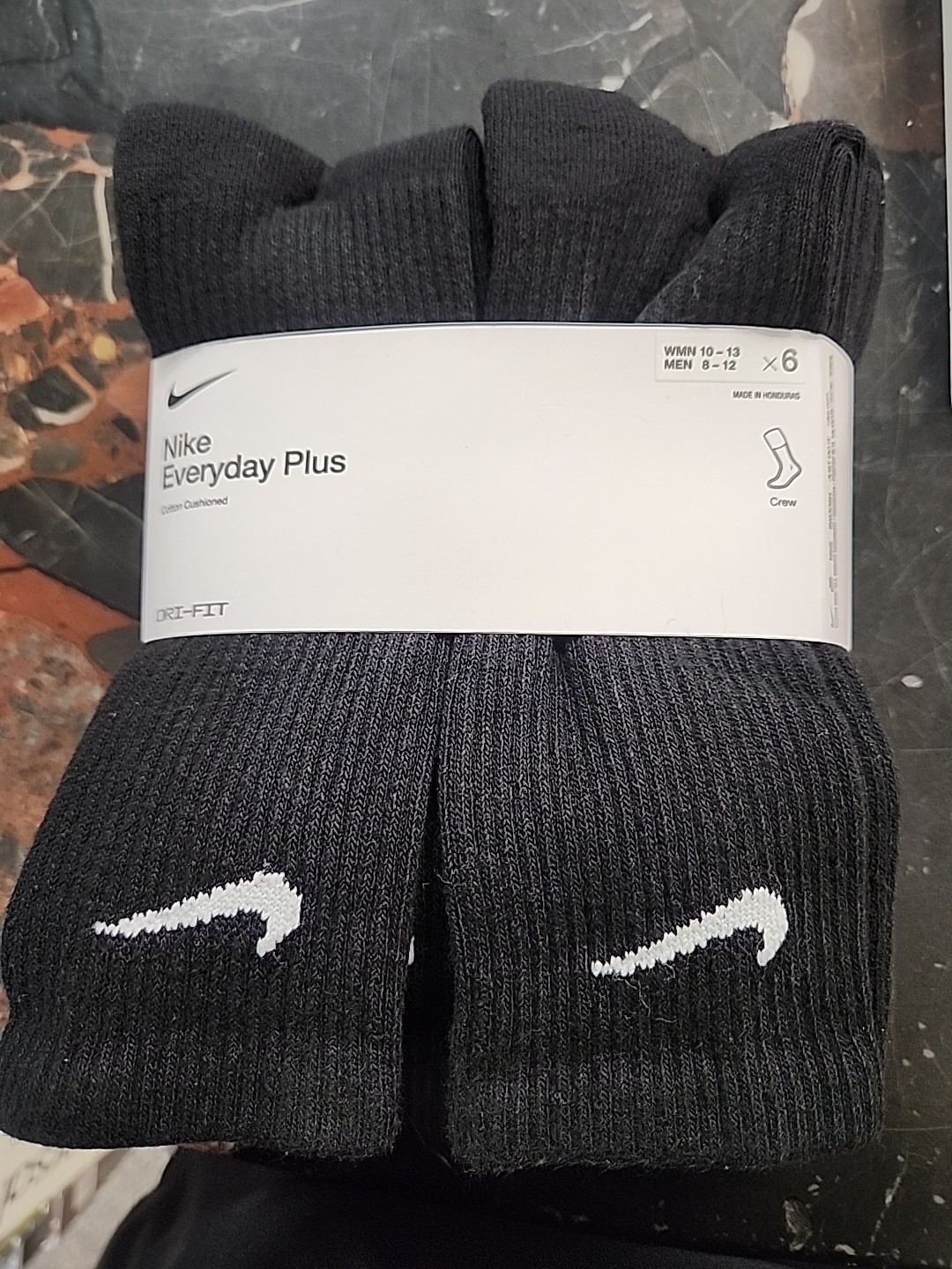 Nike UNISEX Crew Sock Everyday Cotton Cushioned/6pack/Black/Large