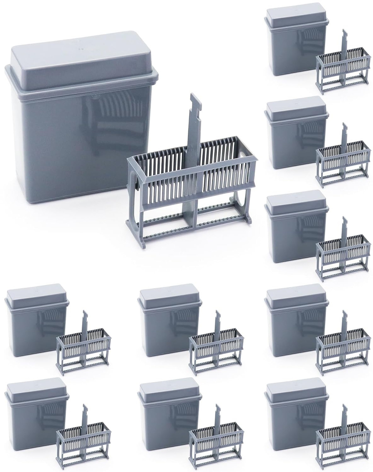 Microscope Slide Staining Rack and Jar 24 Slots 10 Pack for Lab Research Gray