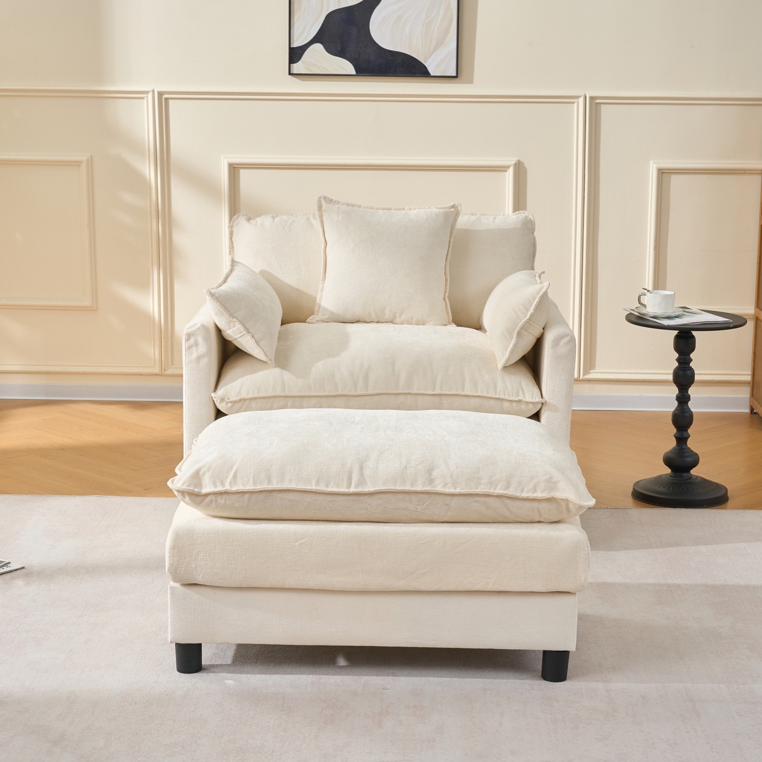 Modern Upholstered Accent Chair Armchair Chaise with Ottoman for Living Room