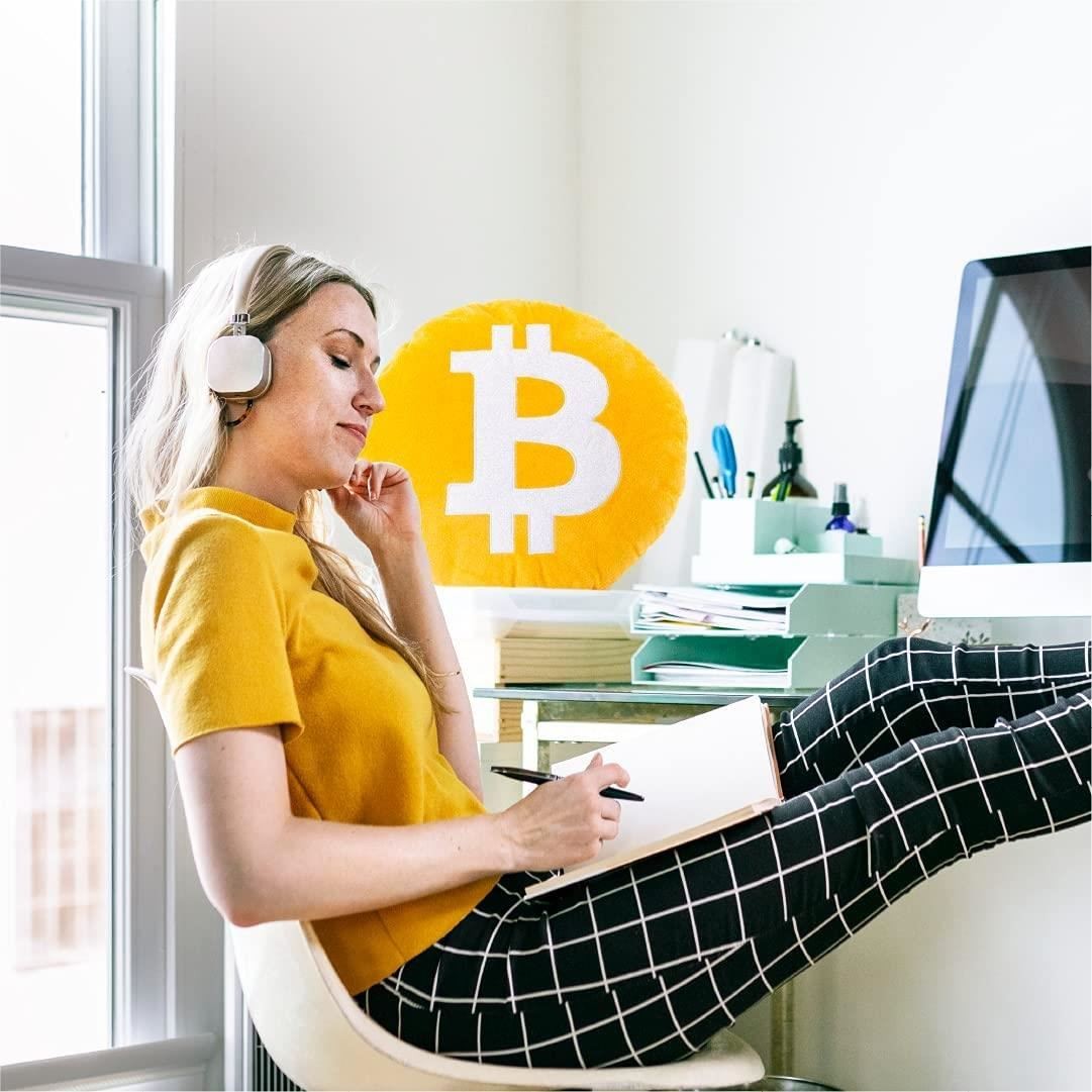 Mighty Mojo Bitcoin Gold Coin 15" Logo Throw Pillow Home Decor