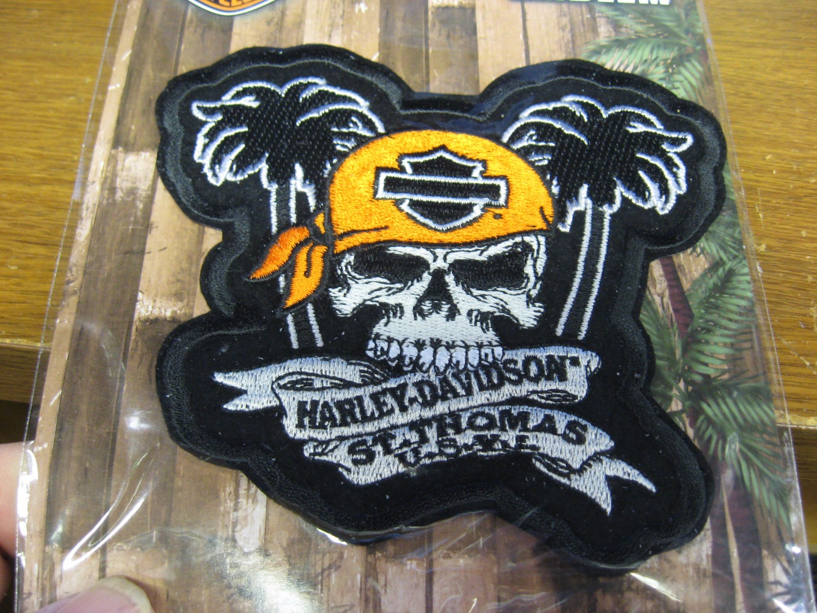 Harley Davidson Emblem 5" Sew On Patch - Caribbean St. Thomas U.S.V.I. Skull