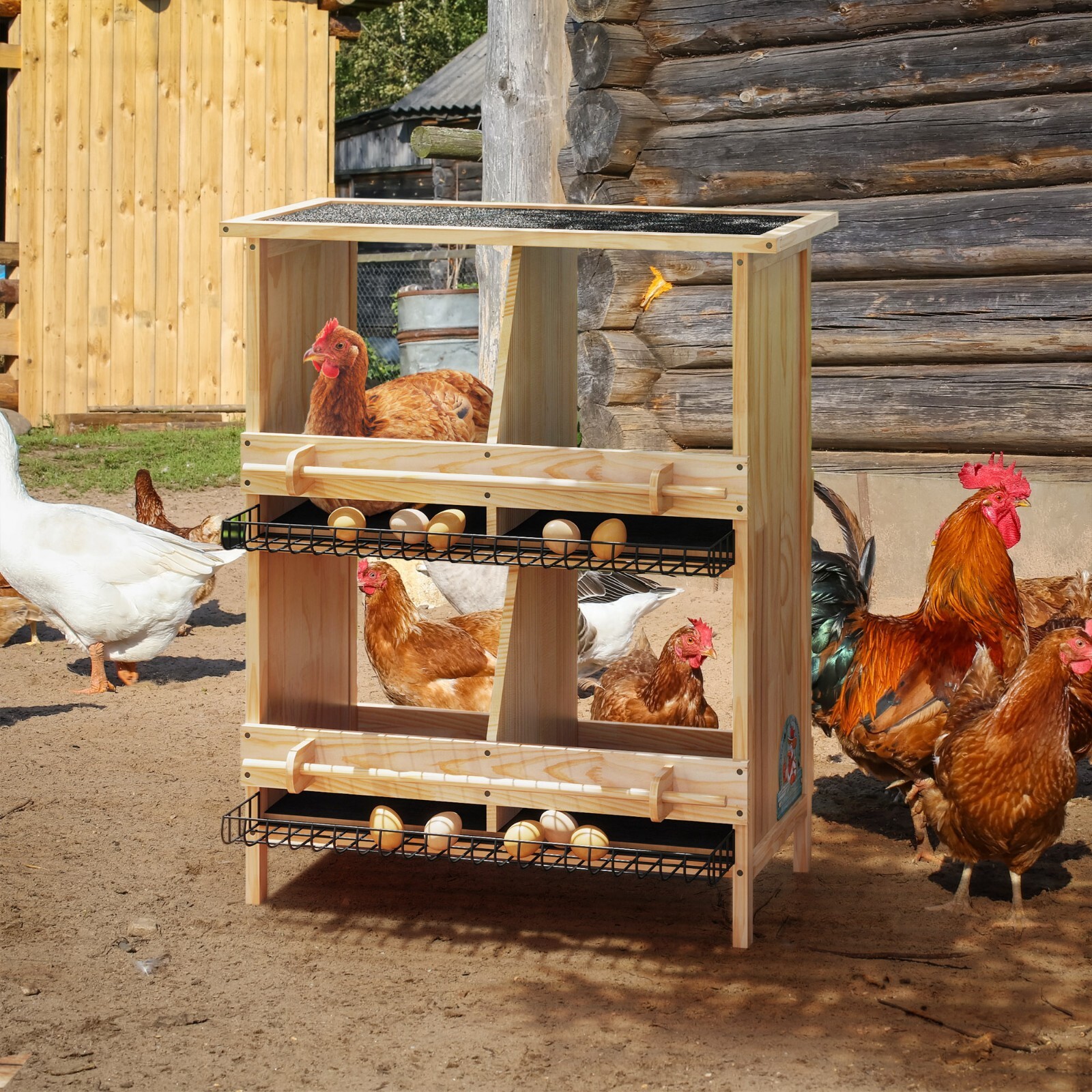 Wooden Nesting Box for Chicken Coop 4-Compartment Egg Laying Box for Poultry