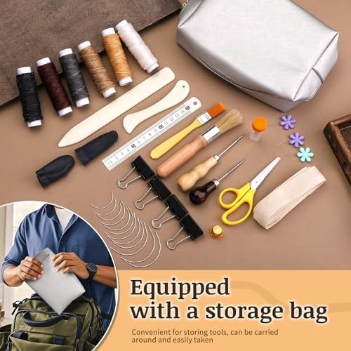 49 Pcs Book Binding Kit - DIY Hand Bookbinding Tools, Awl, Ribbon, Ruler & Suppl