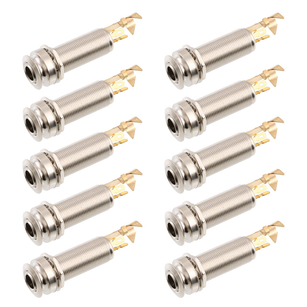 10PCS Stereo 1/4" 6.35mm Copper Guitar Bass End Pin Output Jack w/ wire clip