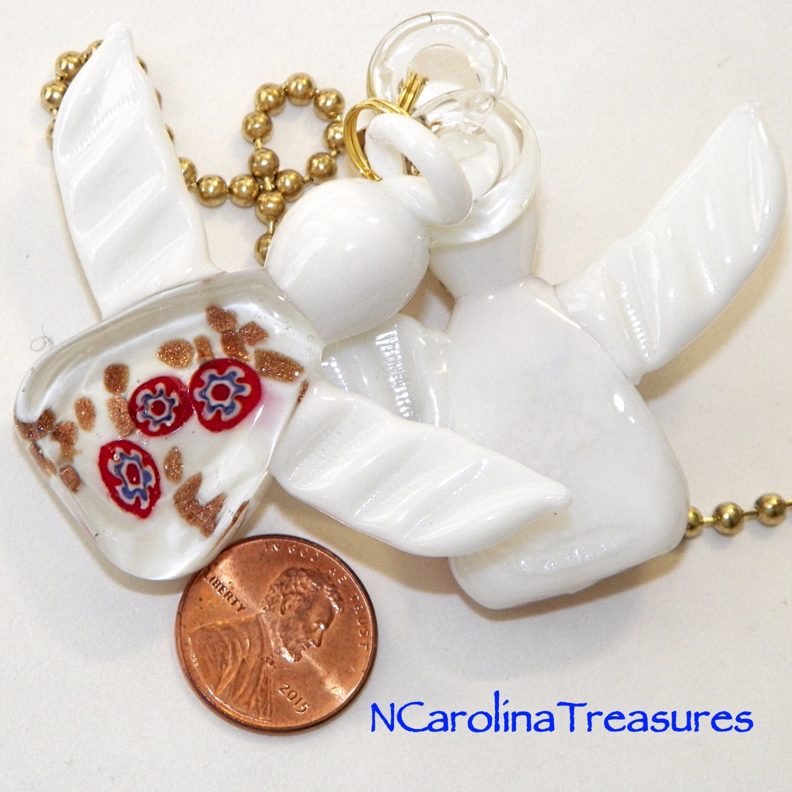 WHITE CHRISTMAS ANGEL HOLIDAY MURANO GLASS CEILING FAN LIGHT SWITCH PULLS PAIR
