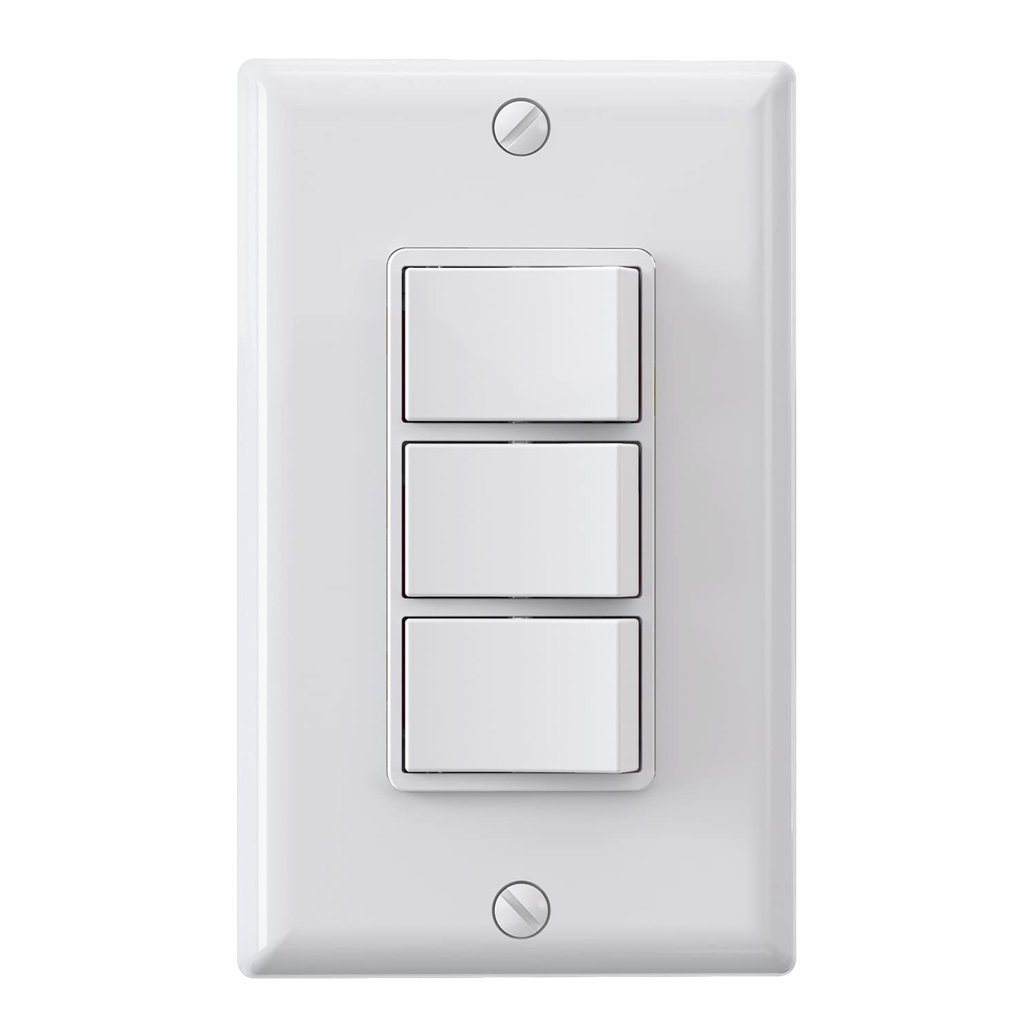 ELEGRP Decorator Triple Rocker Light Switch, Screw Wall Plate Included, White