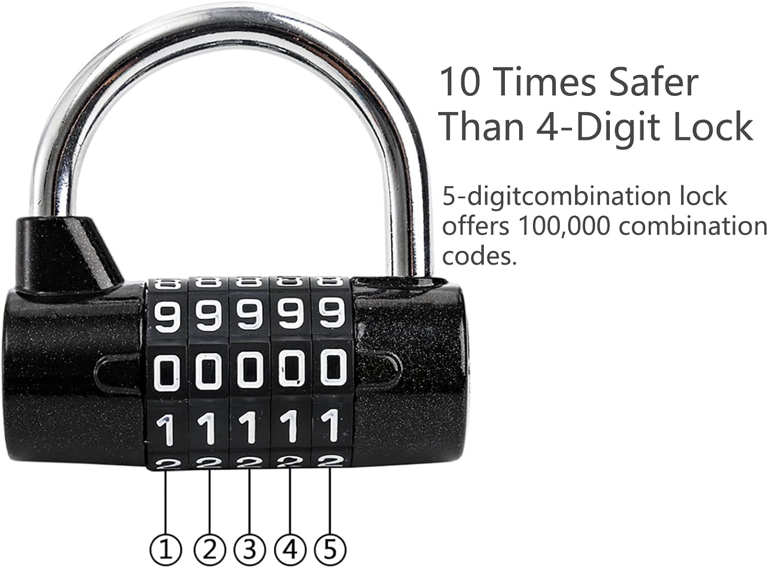 2 Pack 5-Digit Horizontal Combination Padlock, 5 Digit Combination Lock, Passwor