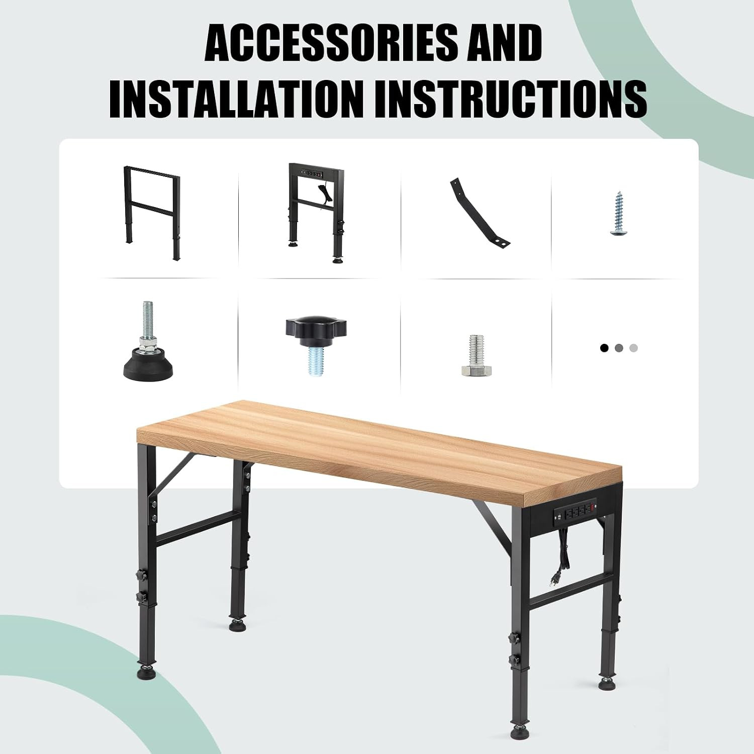 19.6-Inch Depth Workbench Frame with Floor Protectors | Height Adjustable 28.5"