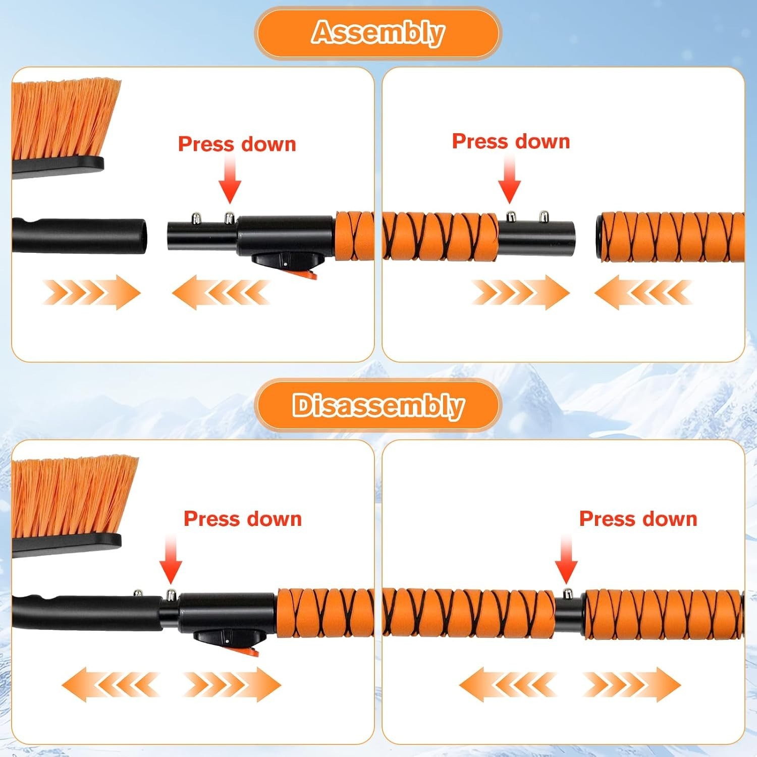 Extendable and Ice Scraper for Car, 30"-35"-39" Adjustable Long Handle & 4.3"...
