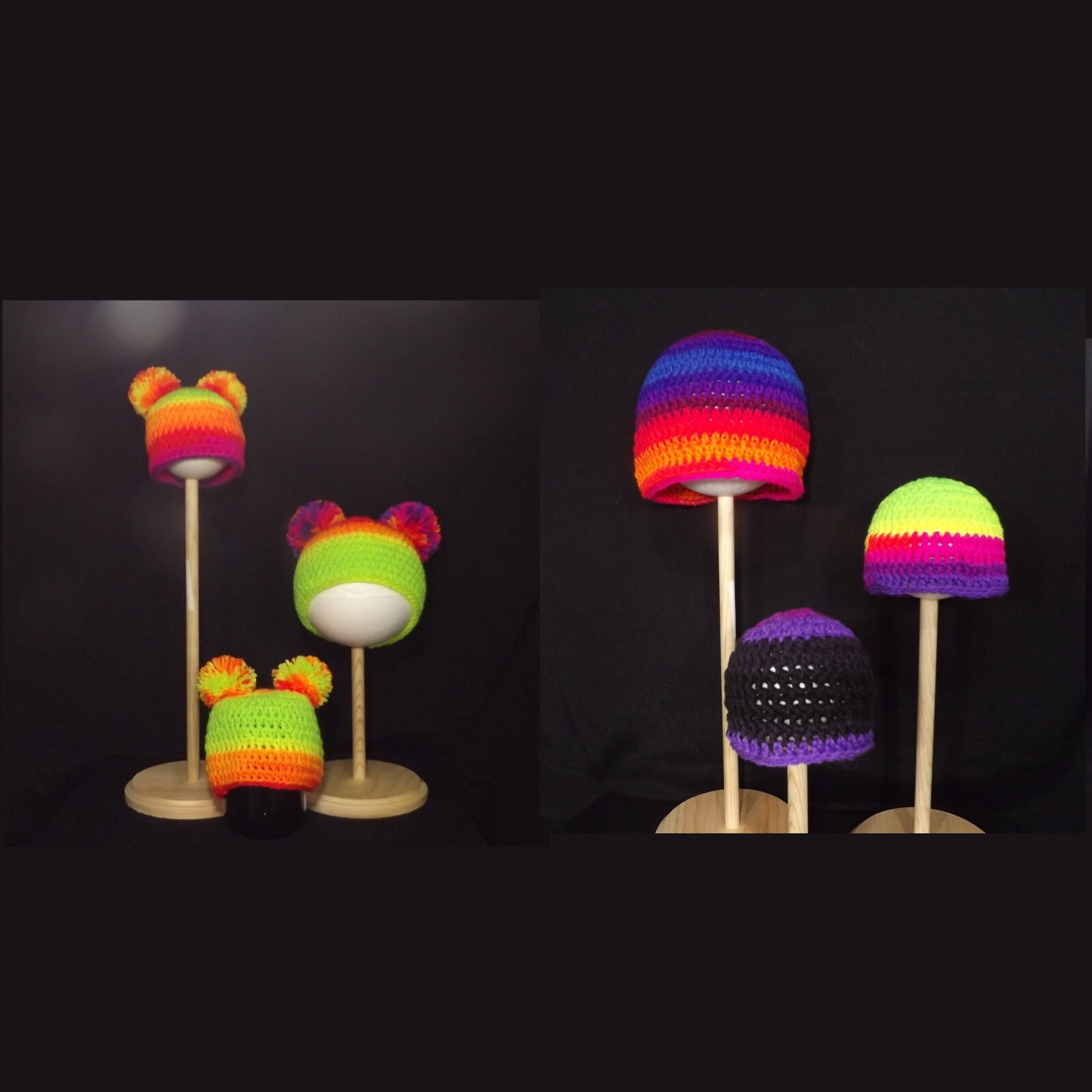 Crocheted Rainbow Beanie Hat  with or w/o pom for Adult Teen Toddler/Child Baby