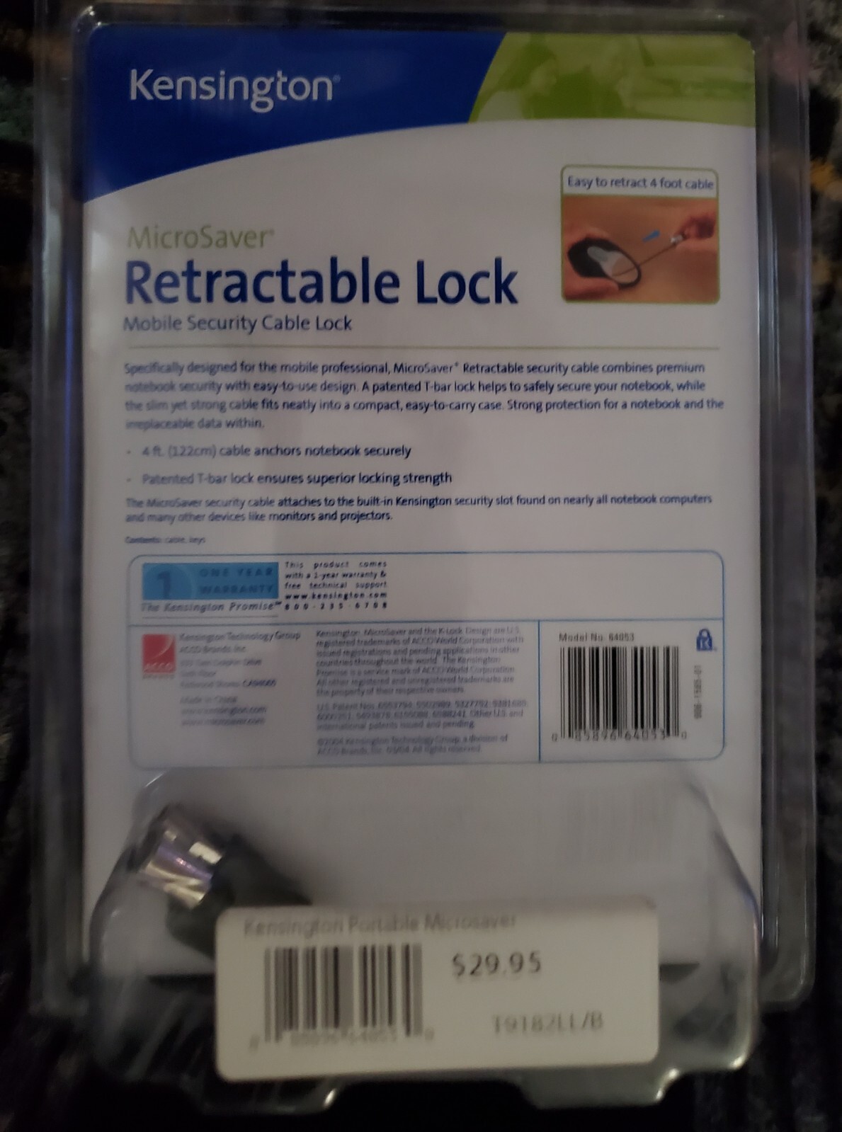 KENSINGTON MICROSAVER KEYED RETRACTABLE NOTEBOOK LOCK BRAND NEW