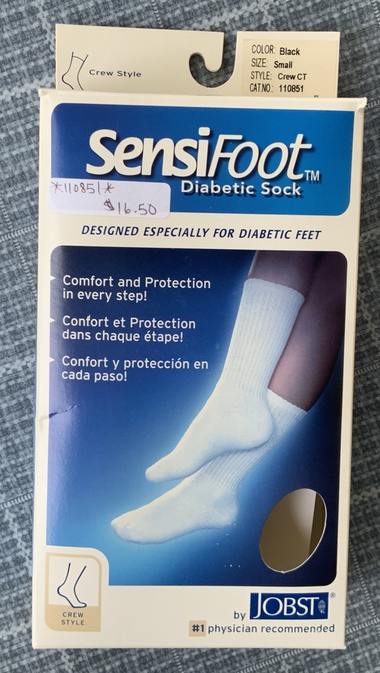 Jobst SensiFoot Diabetic Socks, 110851 Black Small Crew Closed Toe 8-15mmHg