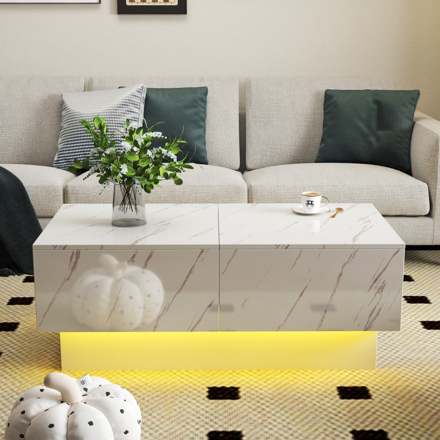 LED Coffee Table Center Cocktail Table w/ Sliding Tabletop & Hidden Compartment