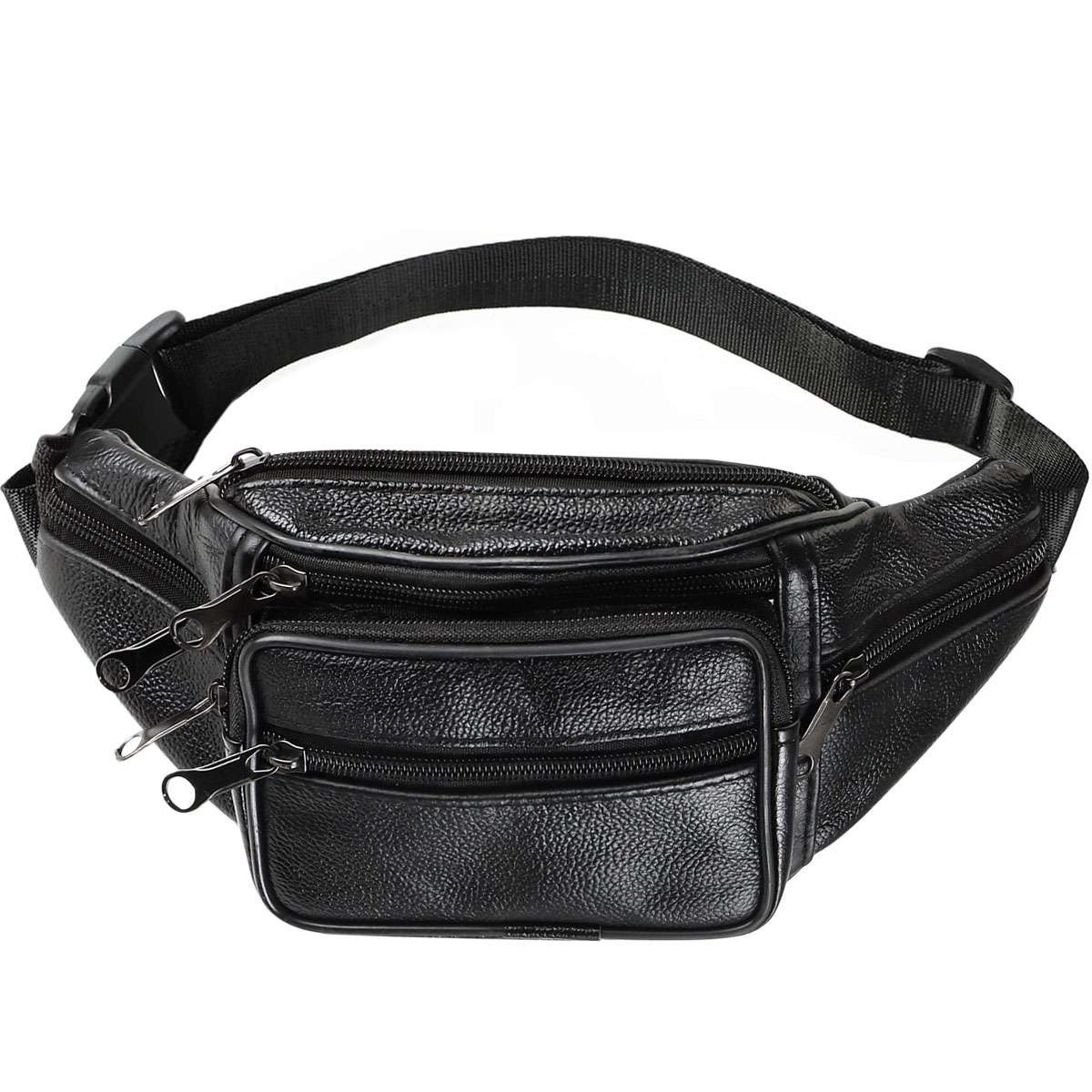 Genuine Leather Waist Fanny Pack Travel Belt Waist Bag Travel kit Pouch Zipper