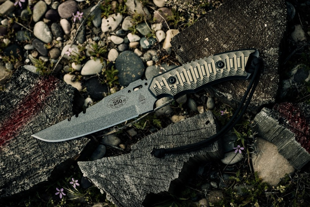 TOPS Storm Rider Fixed Knife 6" Gray 1095HC Steel Blade Tan/Black G10 Handle
