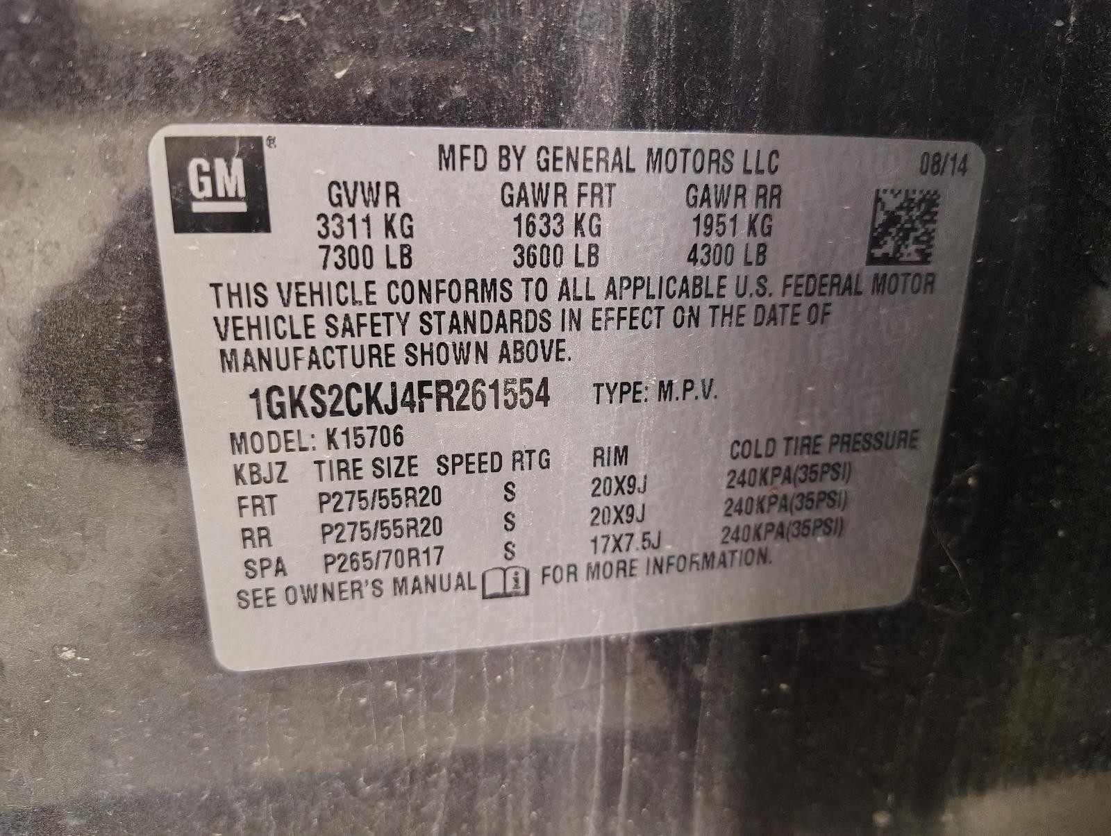 Used Blind Spot Detection System Warning Control Module fits: 2015 Gmc Yukon Dri