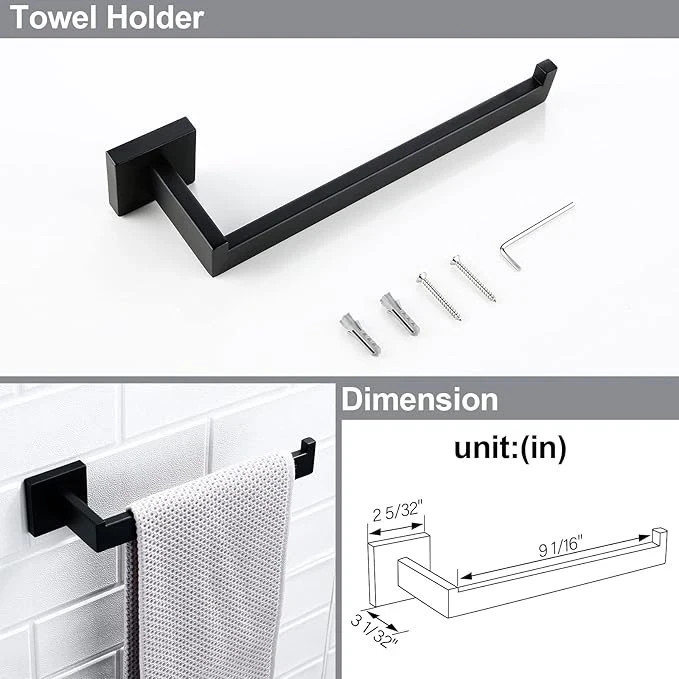 Matte Black 4-Piece Complete Bathroom Accessory Set Towel Bar & Hardware Kit