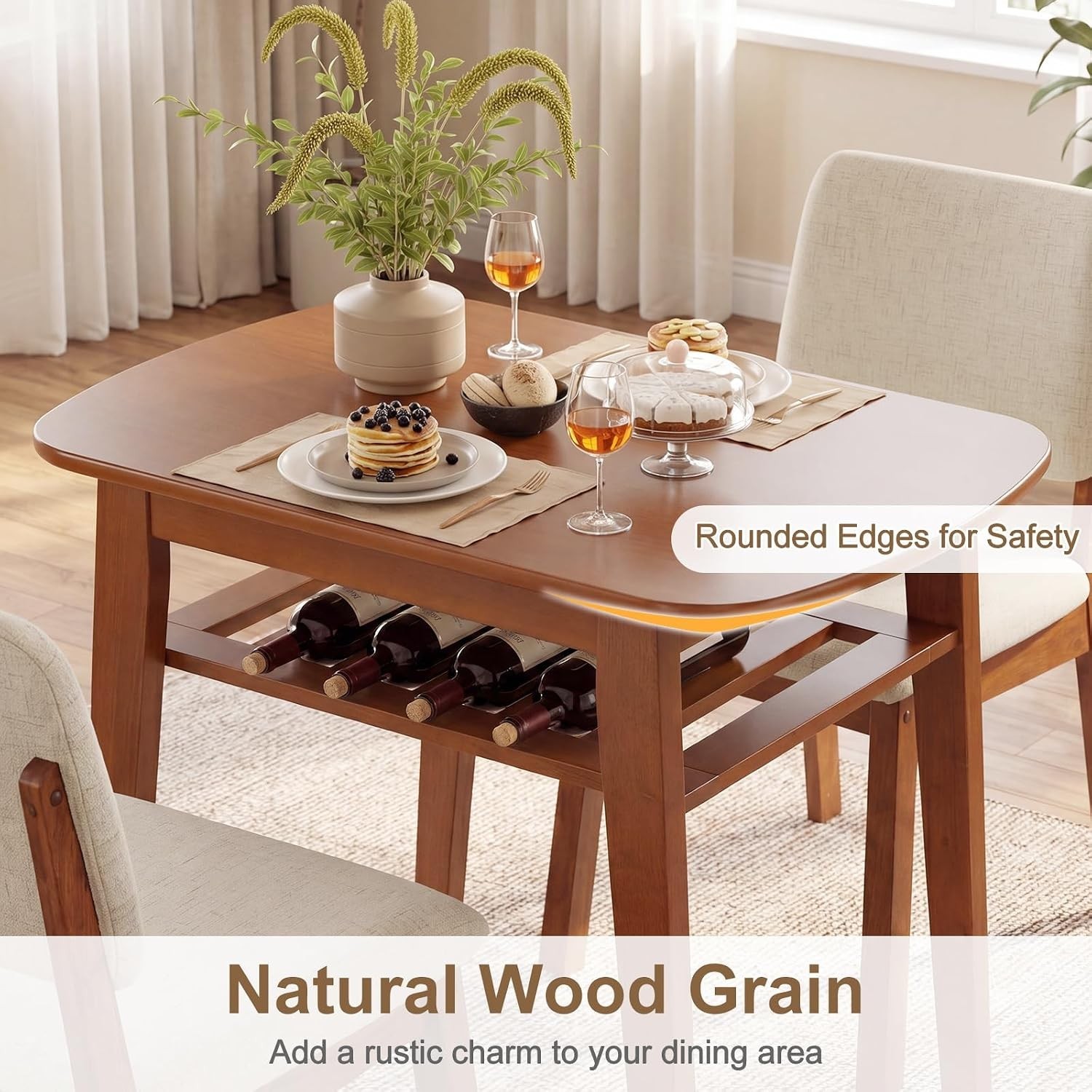 Dining Table Set 2 Space Saving Kitchen Table & Chairs Set w/Rubber Wood Frame
