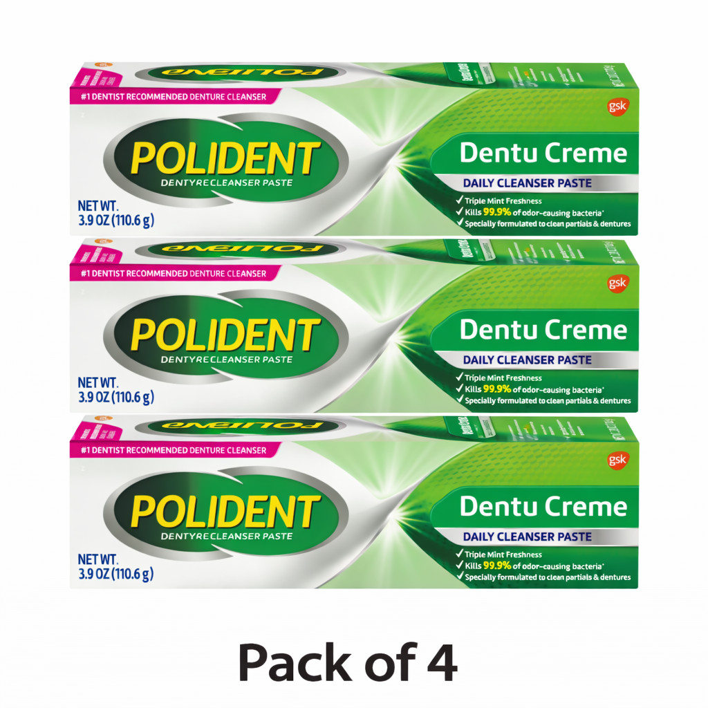 Polident Dentu-Creme Denture Cleanser Cream Triple Mint 3.9oz (Pack of 4)