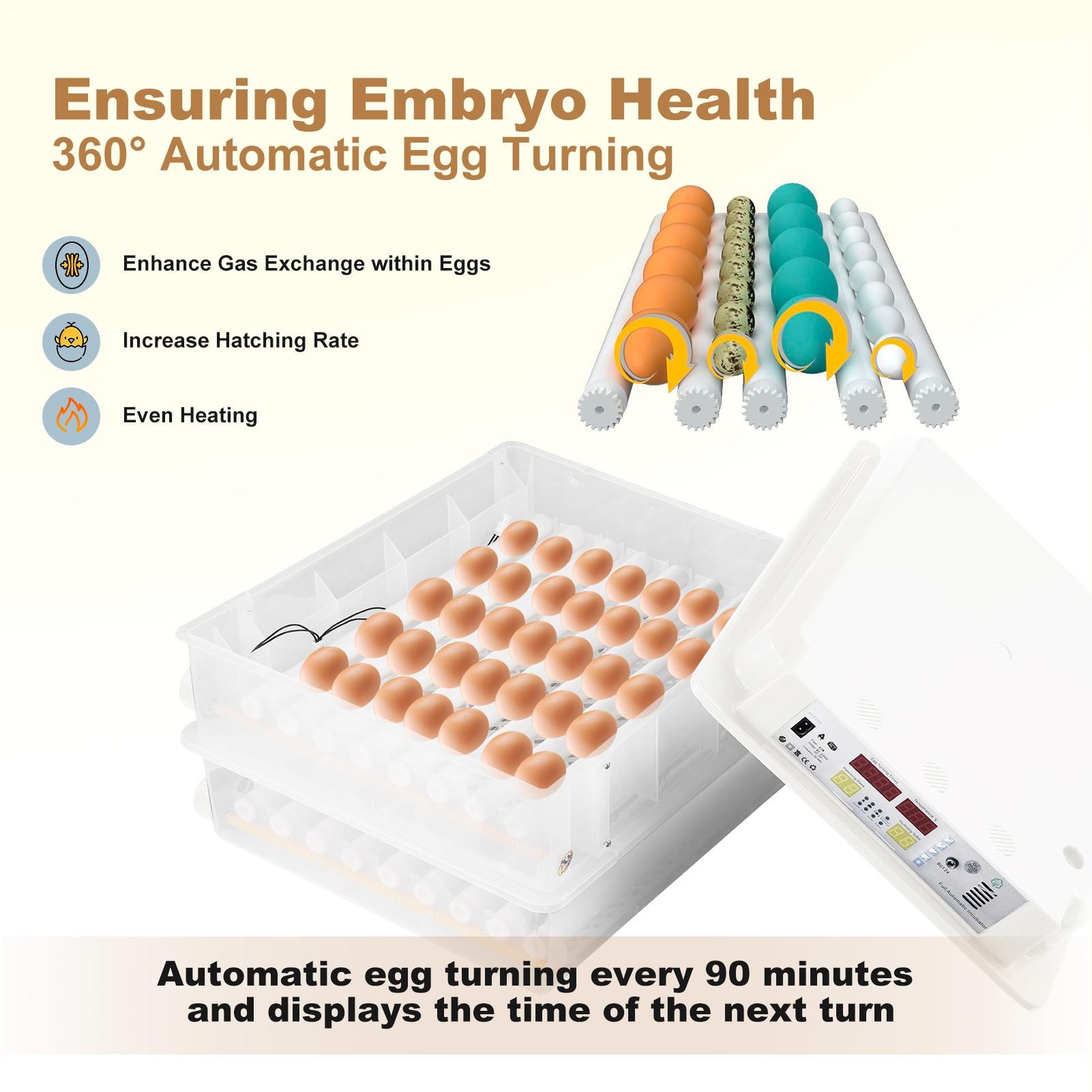 Incubator Automatic Digital Chicken Egg Hatcher 120 Eggs Temperature Control