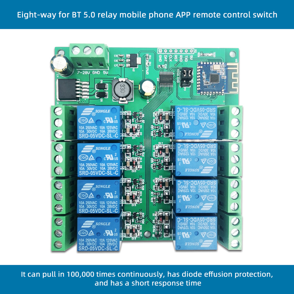 8 Channel Bluetooth 5.0 Relay Module Board APP Remote Control Switch DC7~28V/5V