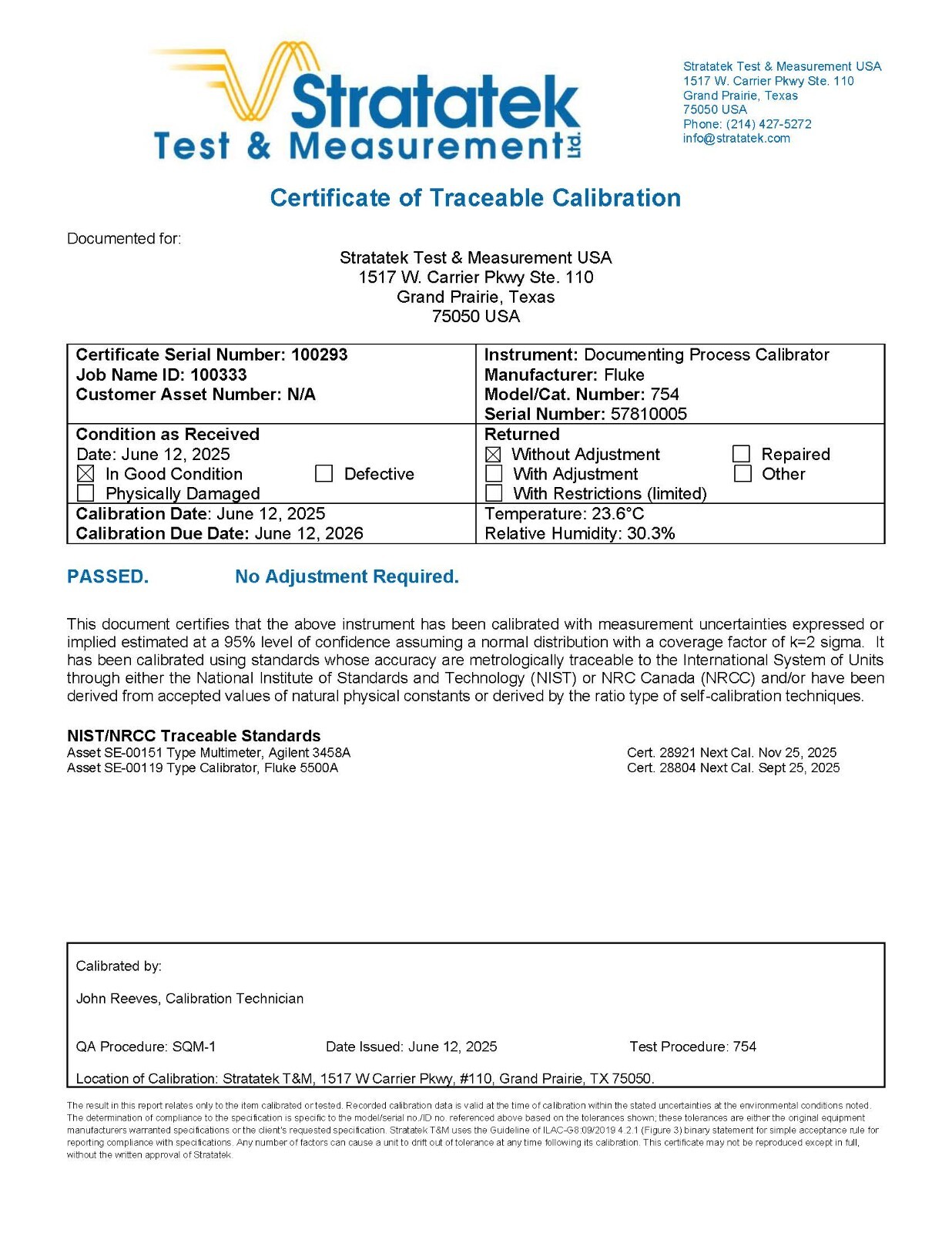 Fluke 754 Documenting Multifunction Process Calibrator HART NIST Calibrated