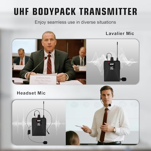 Lapel Microphones 4 Channel UHF Wireless Microphone System with 4 Lavalier 4