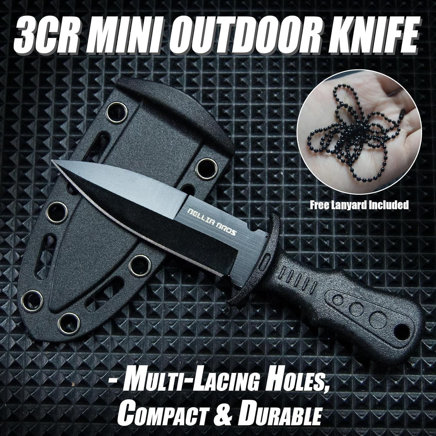 EDC Fixed Blade Neck Knife 4.72in Sheath Camping Black