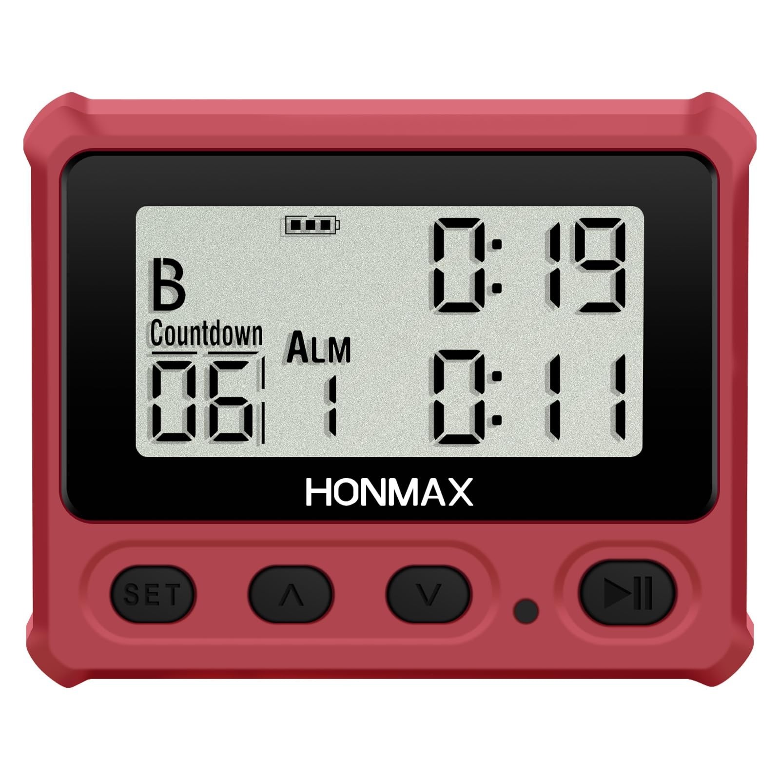 Honmax 8200-0401 Digital Interval Timer Stopwatch USB-C Rechargeable Red