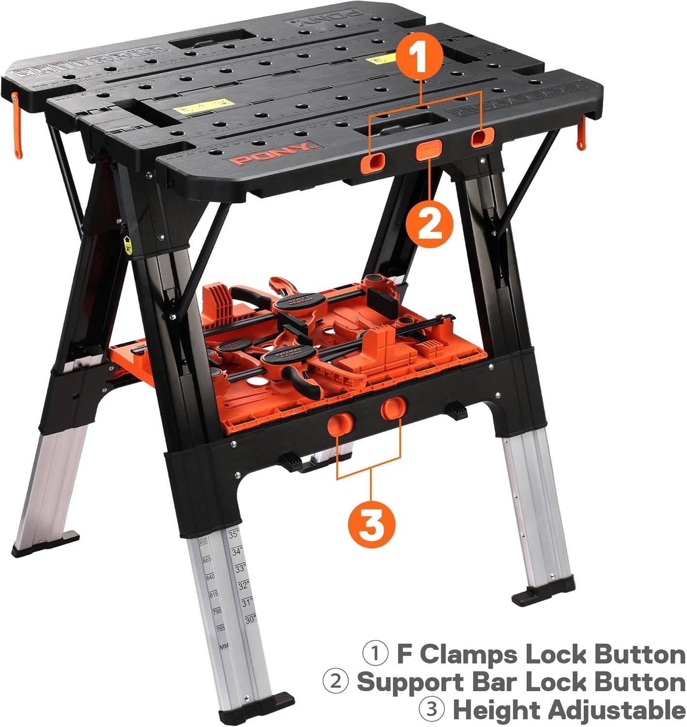 Pony Portable Folding Workbench 2-in-1 with 500 lbs Capacity & Adjustable Height