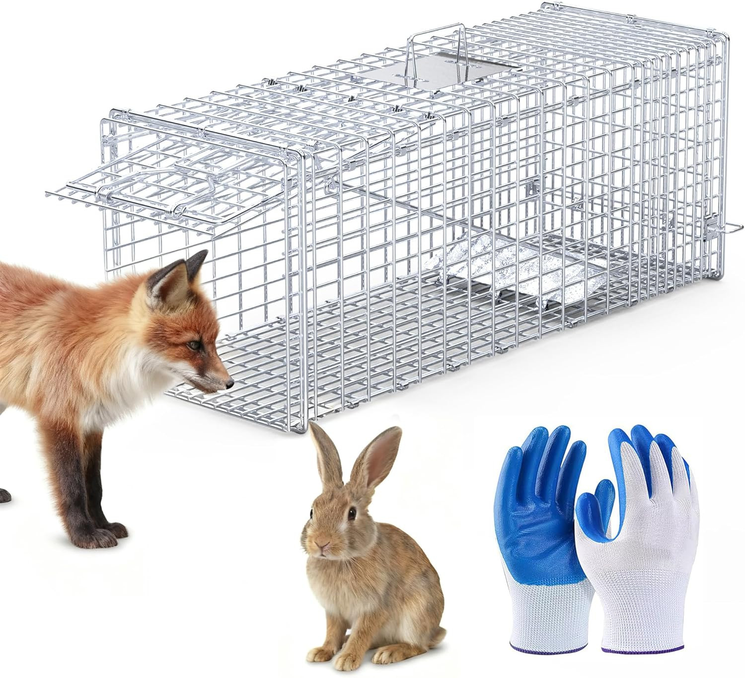 Humane Animal Cage Trap, Foldable Large Live Cage Trap for Squirrels/Stray Cats/