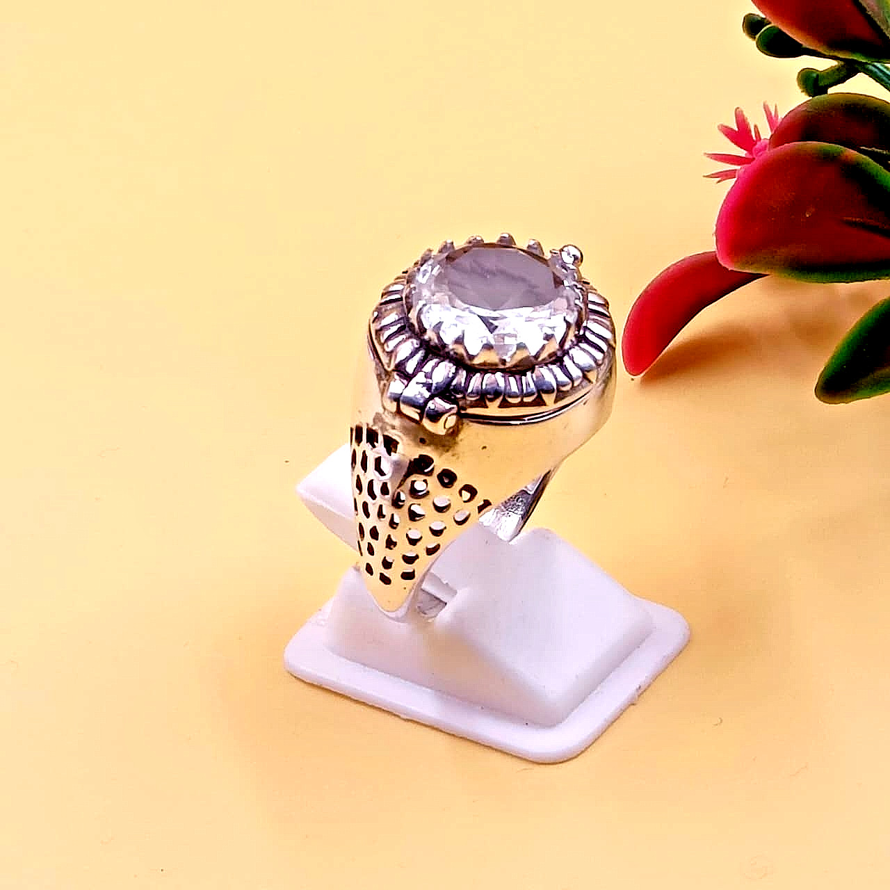 Handmde White Topaz Poison Ring | Handmade 925 Sterling Silver Box Ring
