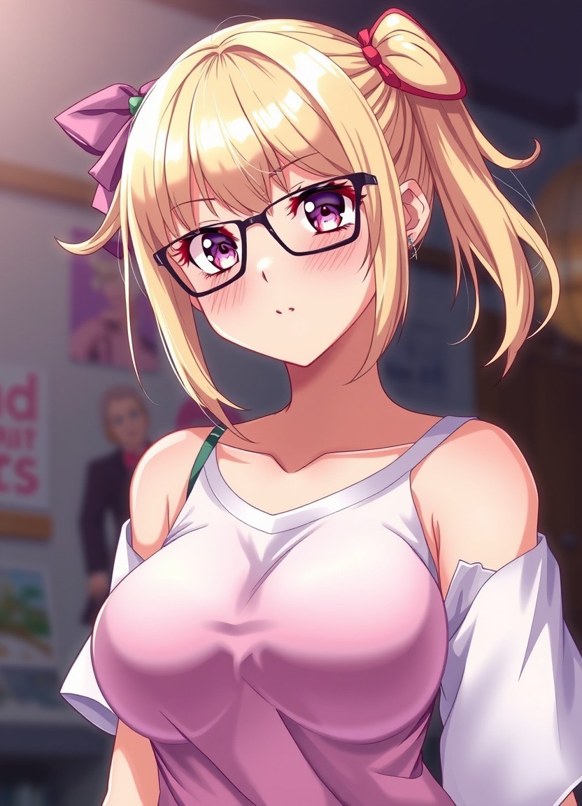 CUTE NERDY FLIRTY BLONDE ANIME WAIFU  4x6 Print  Fantasy Art 041226-05