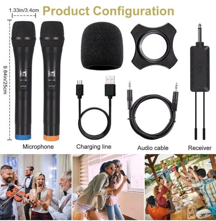 ALPOWL Wireless Microphone, UHF Dual Cordless Dynamic Mic System,Handheld Karaok