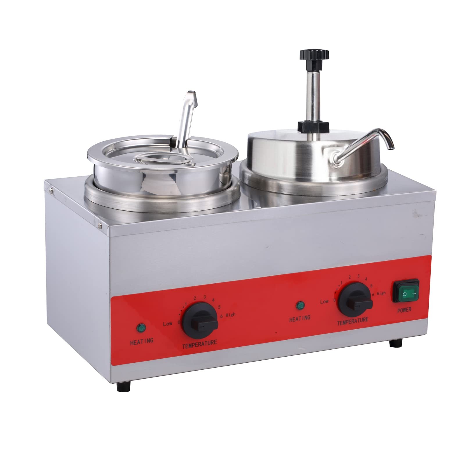 Double Heads Cheese and Chili Warmer with Pump PUMP+LADDLE, Silver