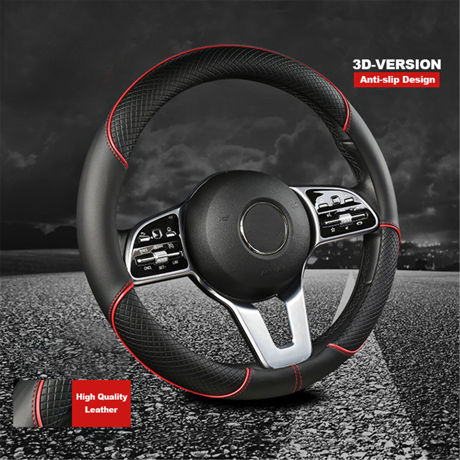 Premium Leather Car Steering Wheel Cover Compatible For Toyota RAV4 14.5-15 inch