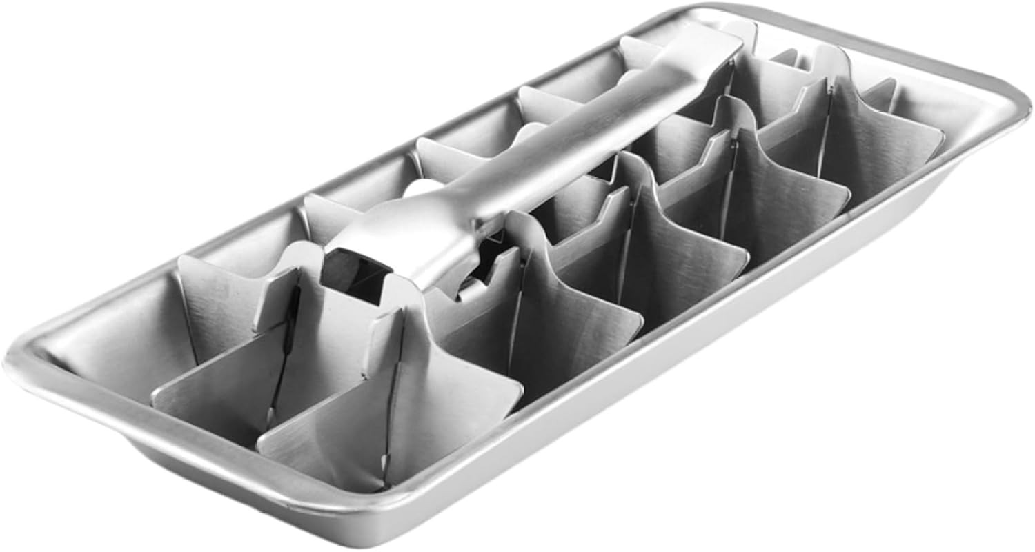 Stainless Steel Ice Cube Tray 18 Slot Metal Easy Release Handle Dishwasher Safe