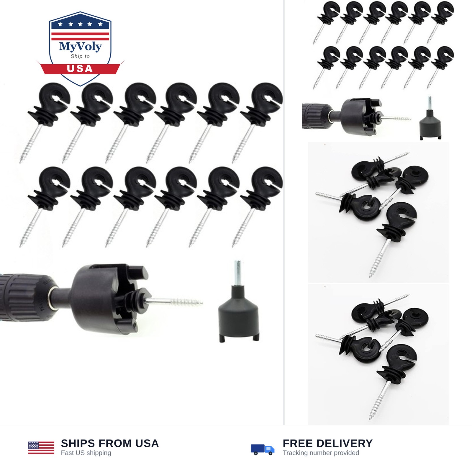 60 Pcs Electric Fence Insulator Screw-in Ring Post Wood with Tool | 1 Pcs Fre...