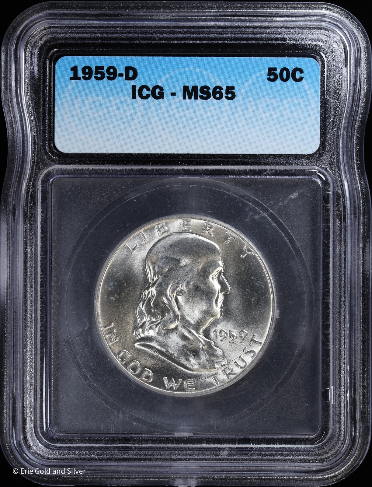 1959-D 50c Silver Franklin Half Dollar ICG MS 65