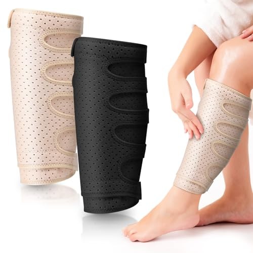 2 Pcs Lymphedema Compression Wraps Calf Adjustable Brace 5 2XL Beige, Black