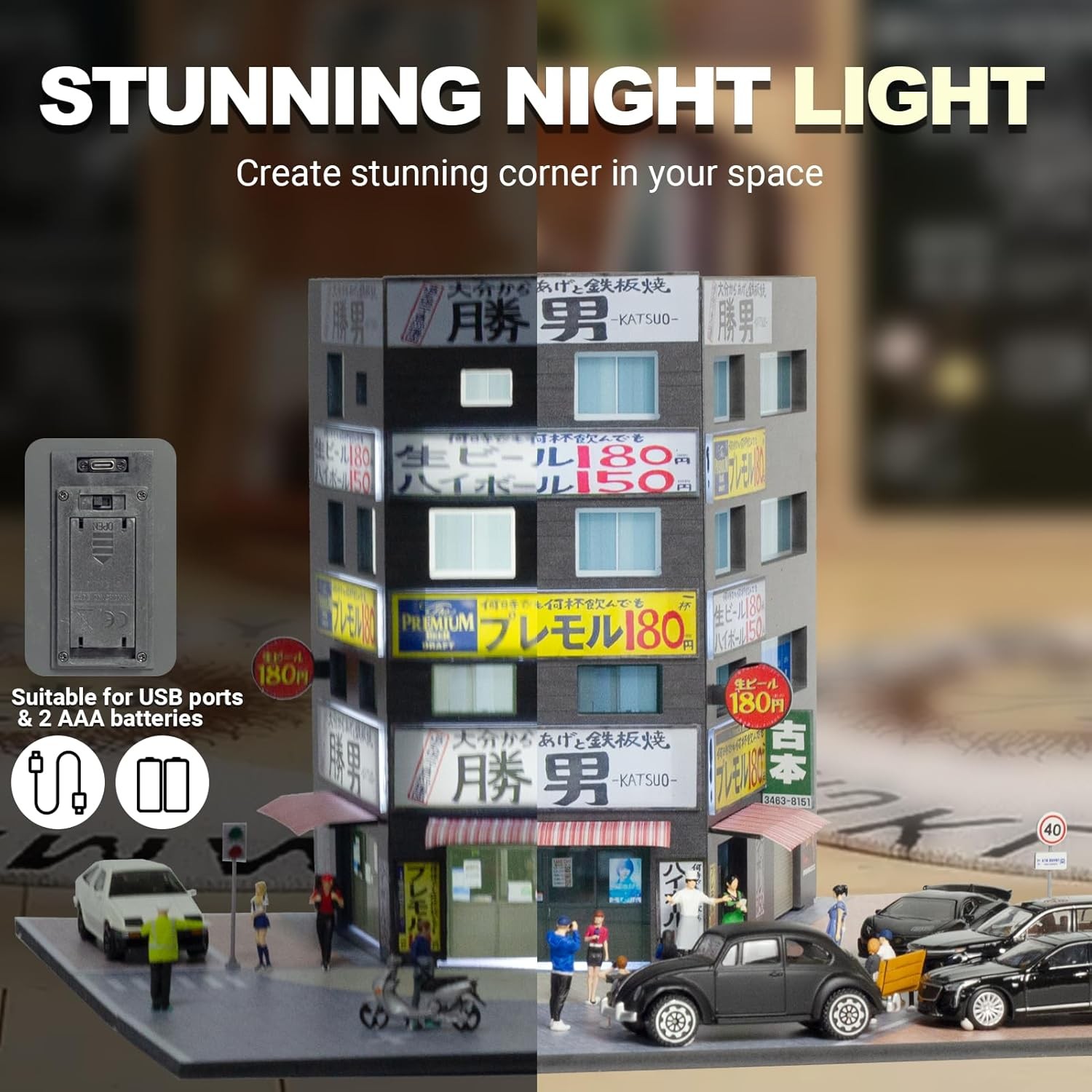 Diorama 1/64 Diecast Garage Model LED Lighting Parking Lot Display Case Scene US