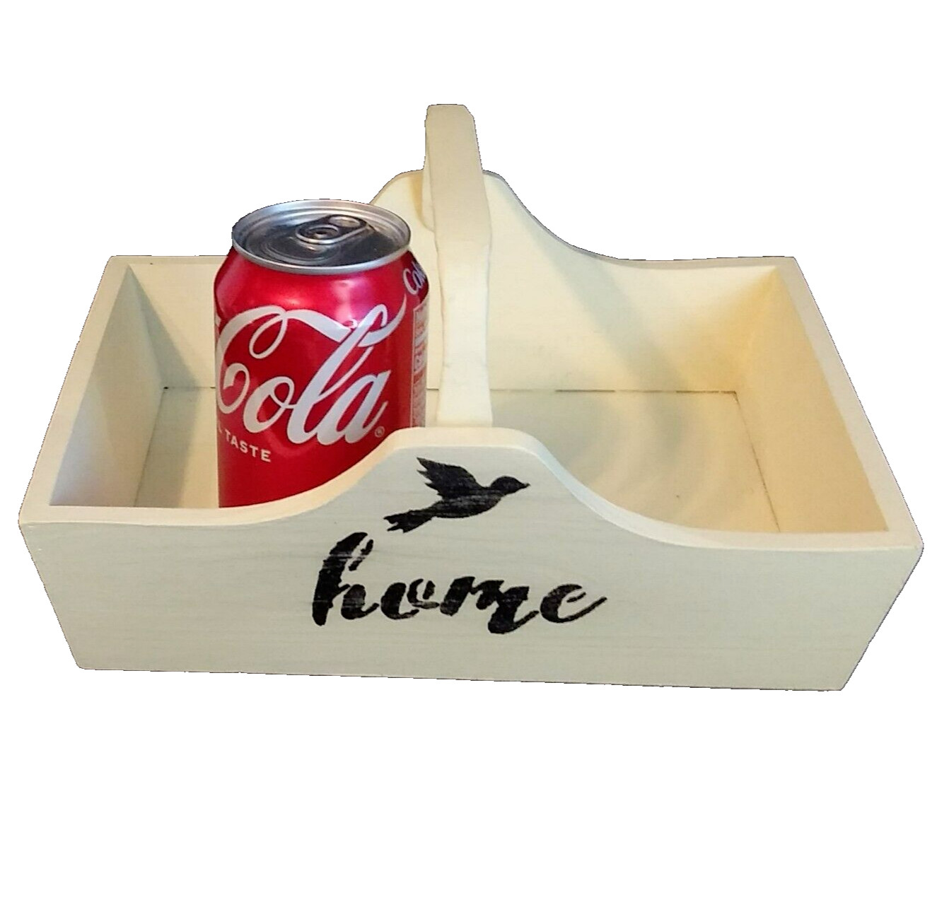 Rustic Yellow Wood Basket w Handle Bird & Home Farmhouse Décor 8.25" x 10.25"