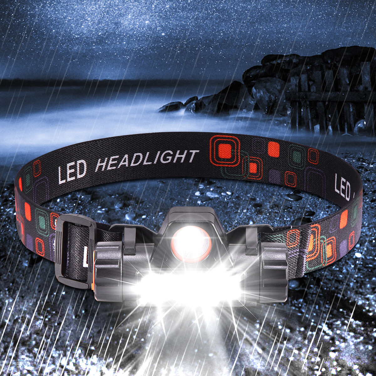 Lot Headlamp Rechargeable Forehead Head Light LED Lights 90°Rotation Flashlight