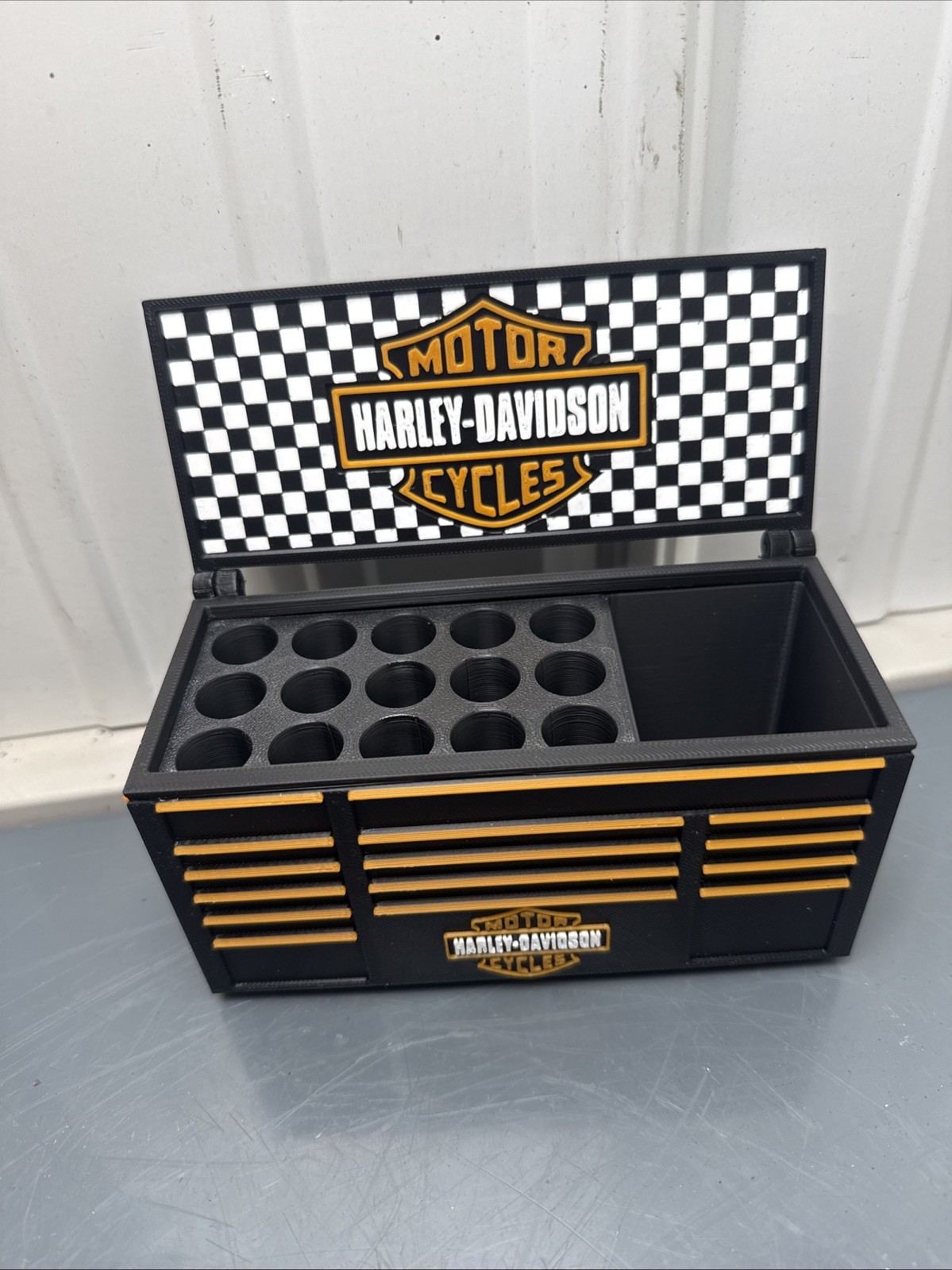 Harley Davidson  Tool Box Pen Holder Garage Desk Organizer Man Cave Decor Gift